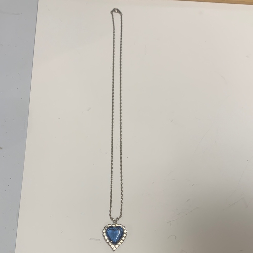 Silver Necklace with Blue Heart Pendant